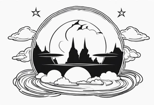 saturn, clouds, broken heart, halo, devil horns, small tattoo idea