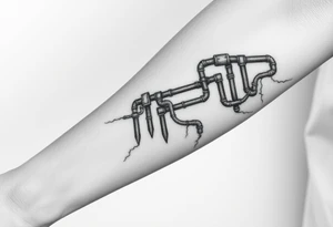 Top pipe starts closer to the elbow, long System of pipes that transitions and transforms into veins of forearm tattoo idea