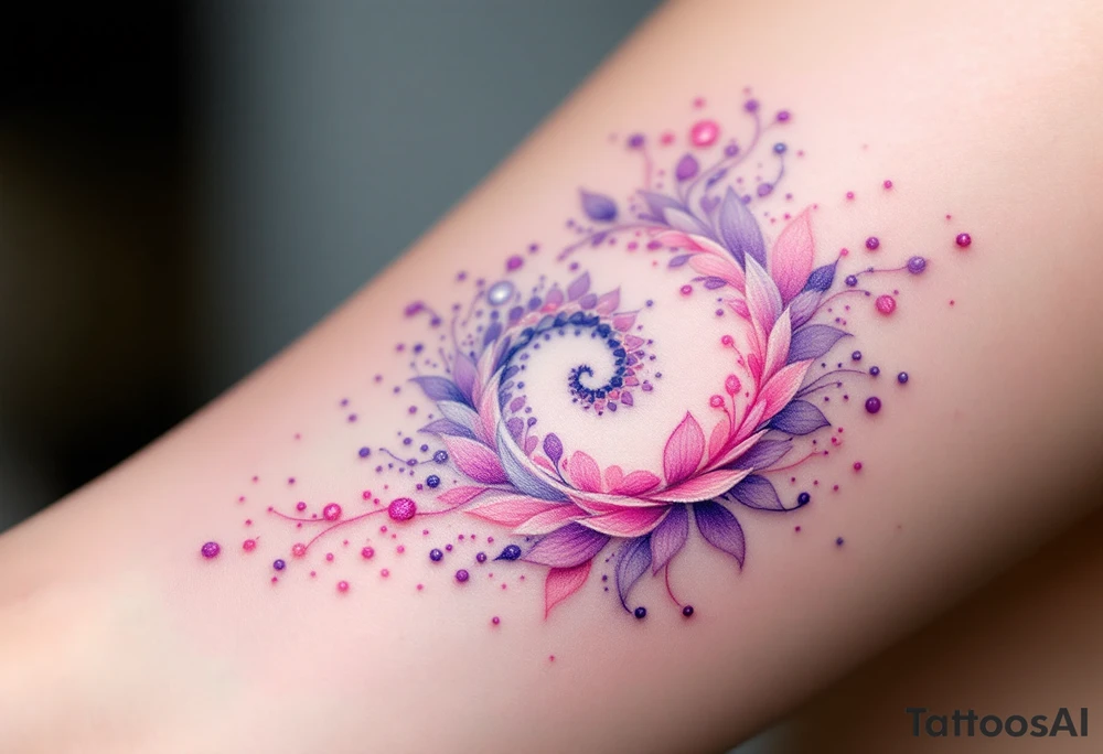 A pastel pink and lavender spiral with flowing petals, giving it a floral, dreamy appearance. tattoo idea