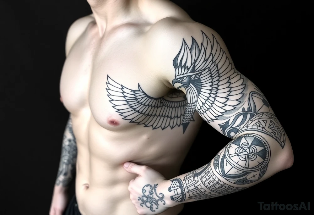 Egyptian theme . Add more elements. I have Egyptian symbols also so I want to connect them tattoo idea