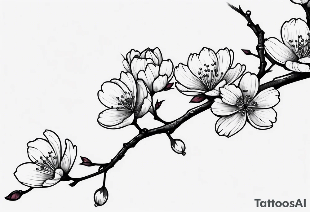 cherry blossom branch going from shoulder to wrist, wrap around bicep tattoo idea