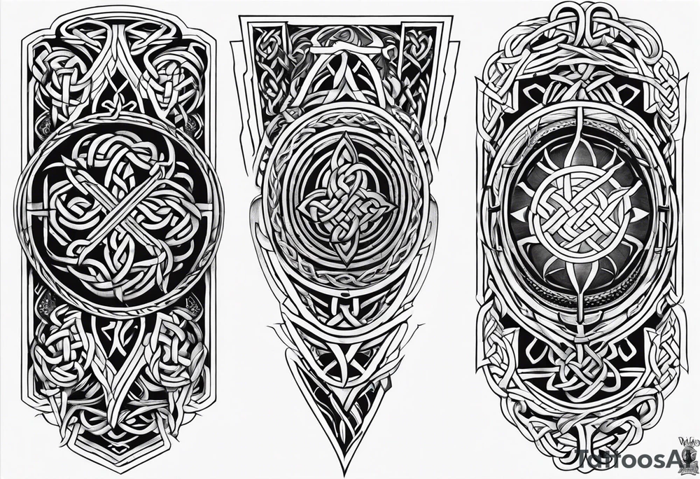 welsh, celtic sleeve tattoo with an infusion of technology tattoo idea