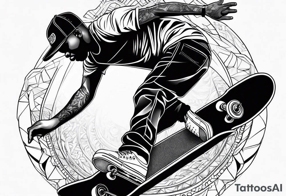 Black person skateboarding tattoo idea