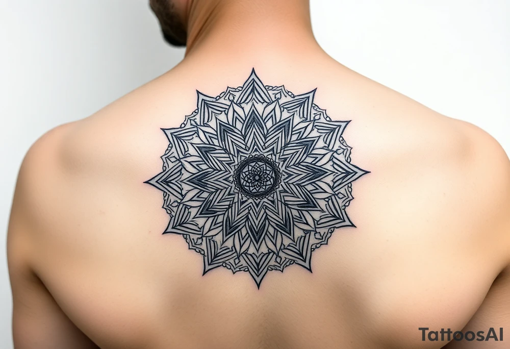 intricate mandala with sacred geometry and cosmic elements tattoo idea