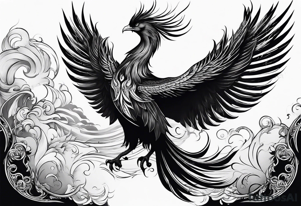Asian phoenix with a long neck tattoo idea