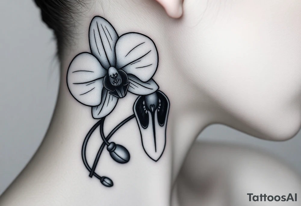 Orchid realistic with a mix with vagina tattoo idea