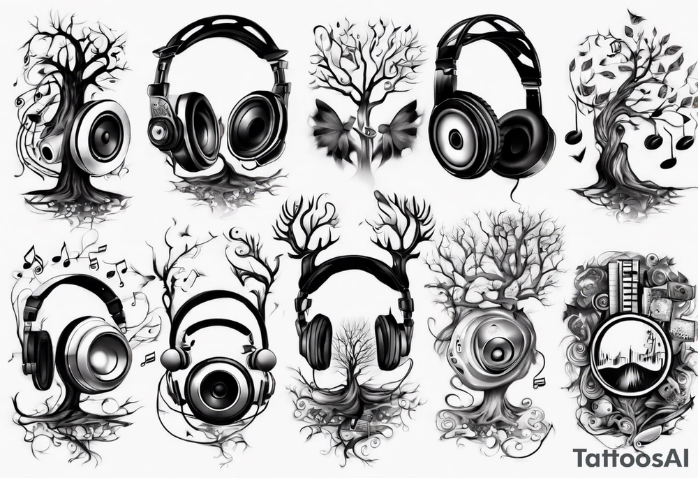 music speaker note tree headphones tattoo idea