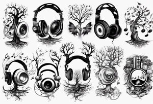 music speaker note tree headphones tattoo idea