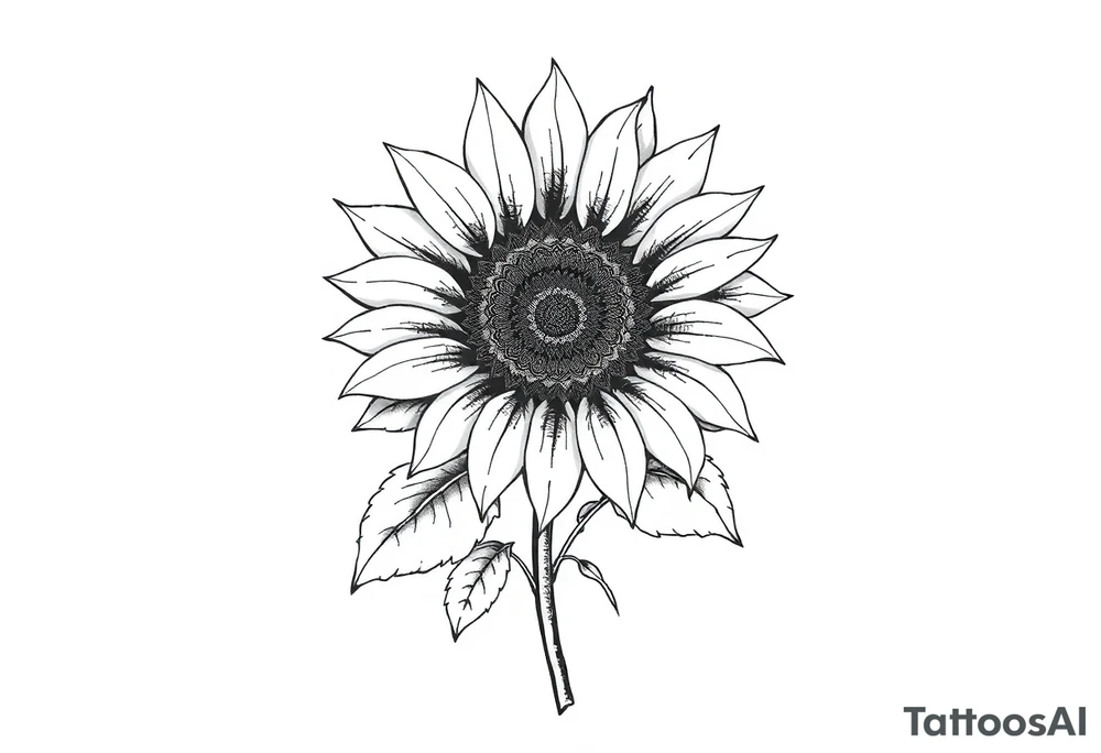 Sunflower with stem and leaves tattoo idea