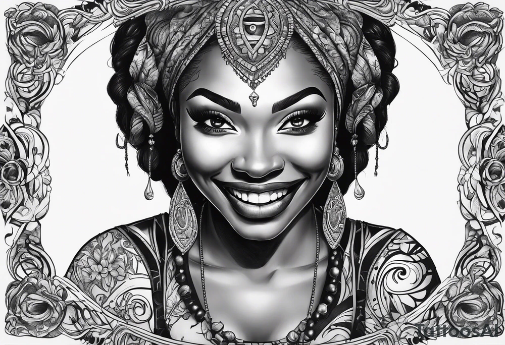 Evil smile face on black woman tattoo idea
