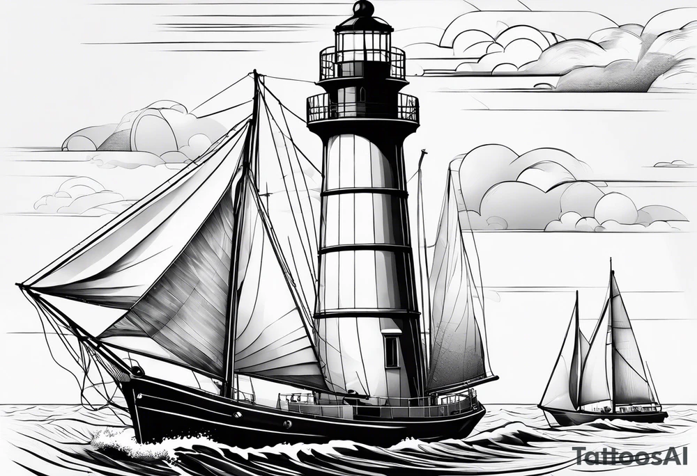 phare maritime dans un bateau a voiles. tattoo idea