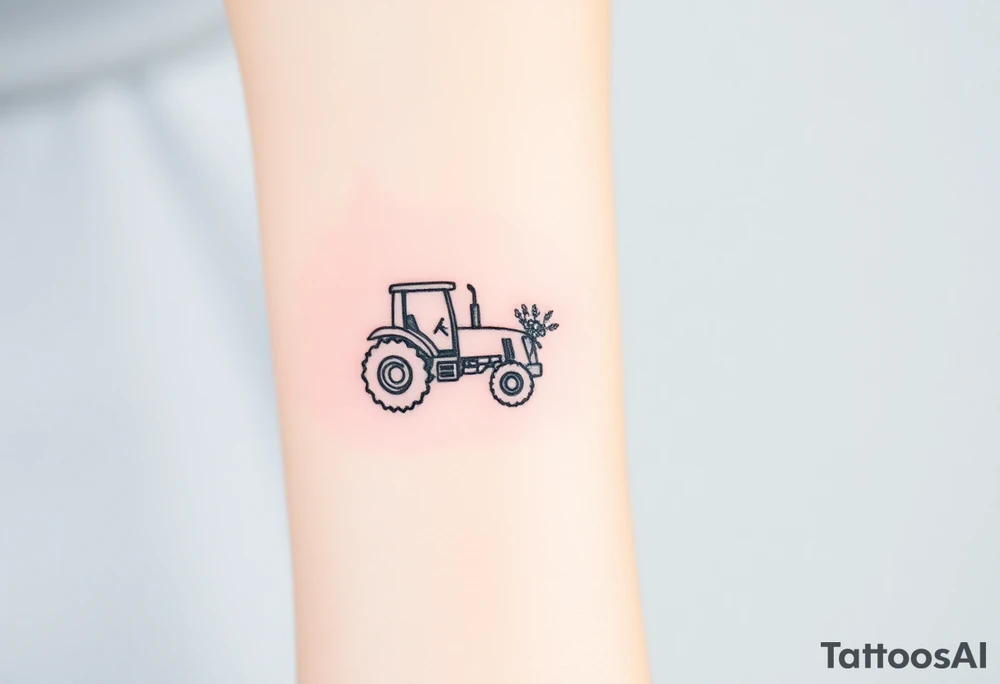 A bracelet that includes a very small tractor and bouquet flowers tattoo idea