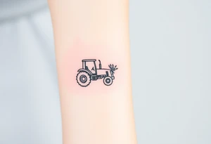 A bracelet that includes a very small tractor and bouquet flowers tattoo idea