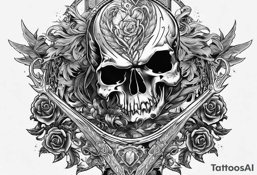 Halo energy sword through skull tattoo idea