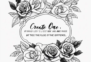 Create a back tattoo with rose petals and the quote “I took the one less traveled by and it had made all the difference” tattoo idea