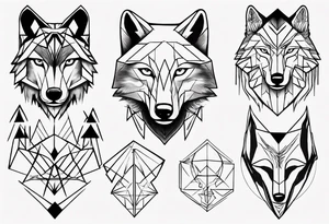 Wolf's face with geometric shapes and impressions of a forest tattoo idea