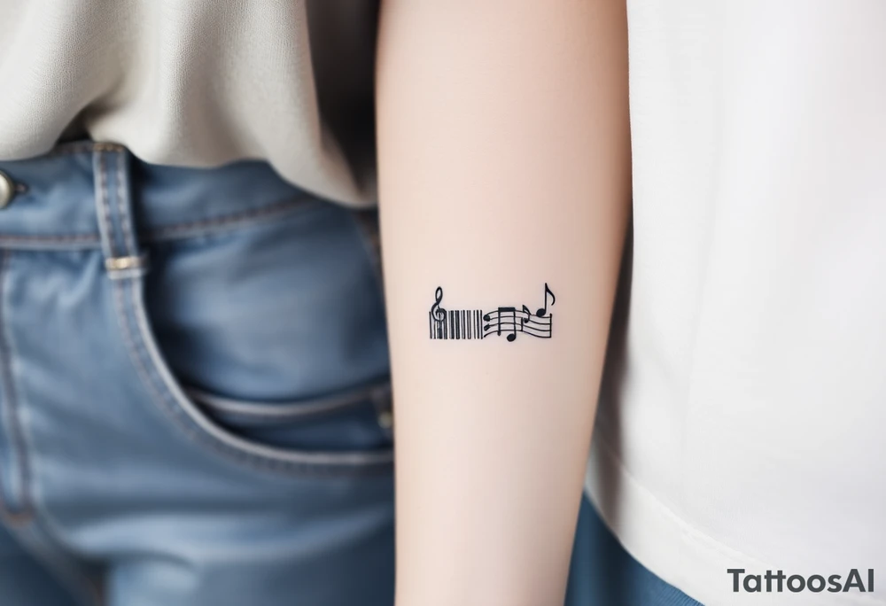 A barcode that transforms into musical notes, representing the harmony of a couple’s love story tattoo idea