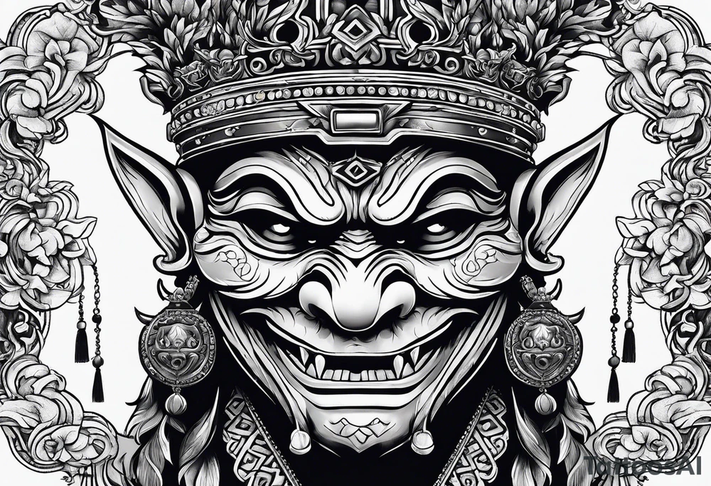 korean goblin mask with a crown tattoo idea