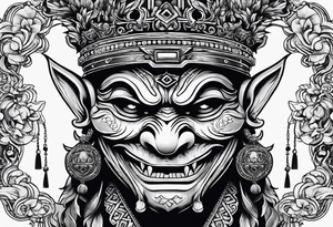 korean goblin mask with a crown tattoo idea