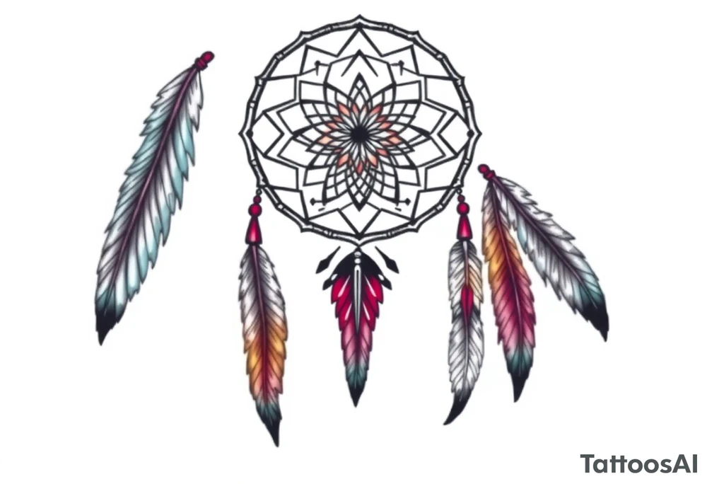 dreamcatcher with feathers and some color tattoo idea
