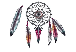 dreamcatcher with feathers and some color tattoo idea