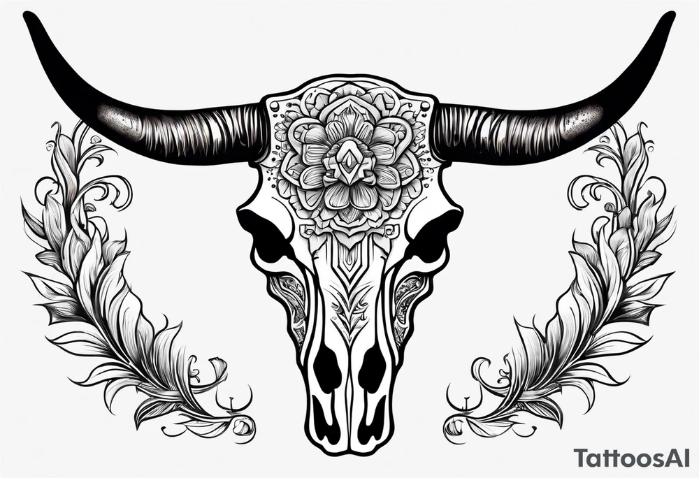 longhorn skull, western tattoo idea