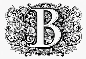 Capital B letter with Alec, Hannah and Raelynn hidden inside the letter b tattoo idea