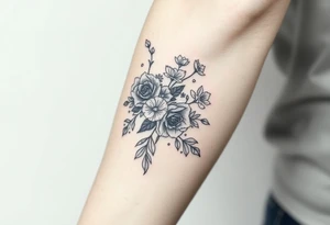 vintage bouquet of wild roses and meadow flowers with morning dew tattoo idea