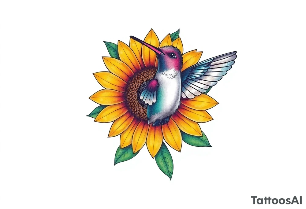 Hummingbird near a sunflower tattoo idea