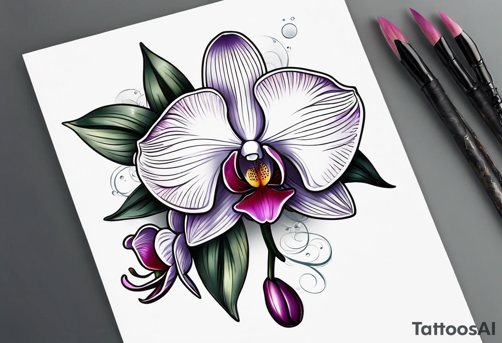 vertical minimal design with 
orchids tattoo idea