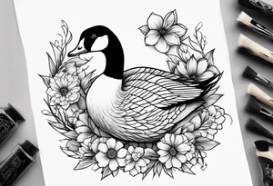 angry canadian goose with flowers at the bottom tattoo idea