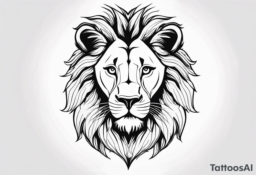 Moitie Visage lion avec son bebe lionne avec trait super fin entouré d'un cœur tattoo idea