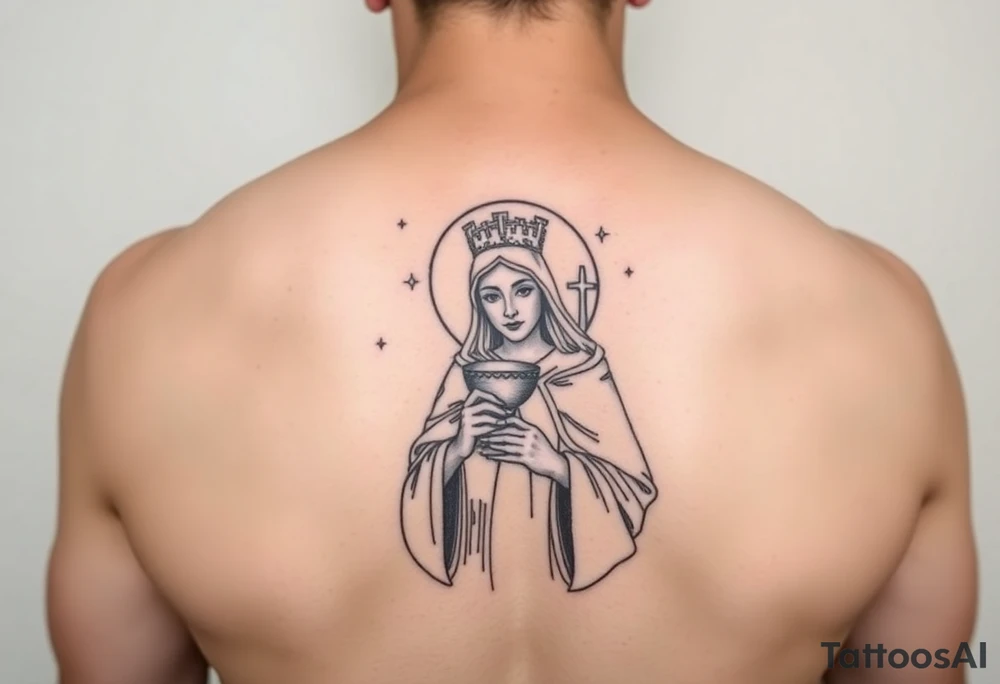 Saint Barbara tattoo holding chalice with tower in background tattoo idea