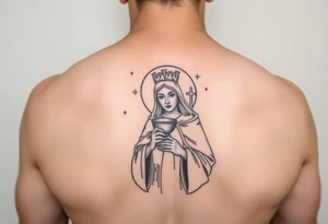Saint Barbara tattoo holding chalice with tower in background tattoo idea