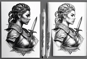 Female gladiator full body sword tattoo idea