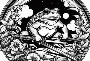 toad with sword; samurai sword Is pointing down(sword stuck in the ground) as if the toad was standing; no clothes tattoo idea