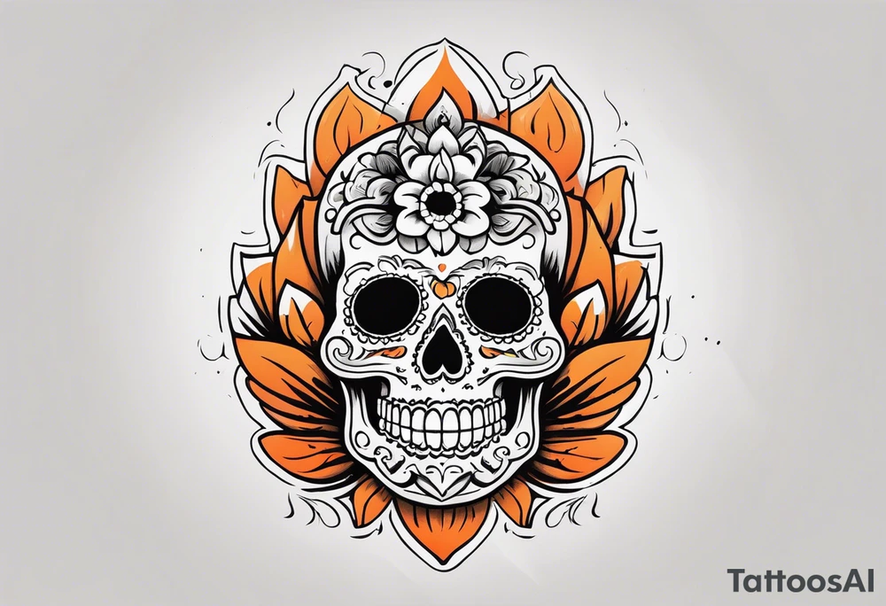 Mexican skull with smoke coming out of the bottom orange and black tattoo idea