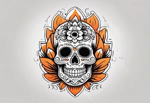 Mexican skull with smoke coming out of the bottom orange and black tattoo idea