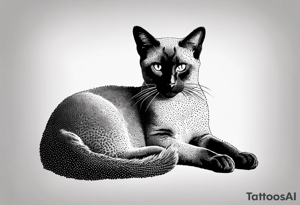 Create a delicate silhouette tattoo of a sitting Siamese cat, emphasizing its elegant posture and distinctive features tattoo idea