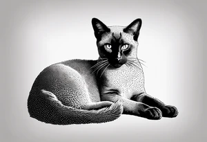 Create a delicate silhouette tattoo of a sitting Siamese cat, emphasizing its elegant posture and distinctive features tattoo idea