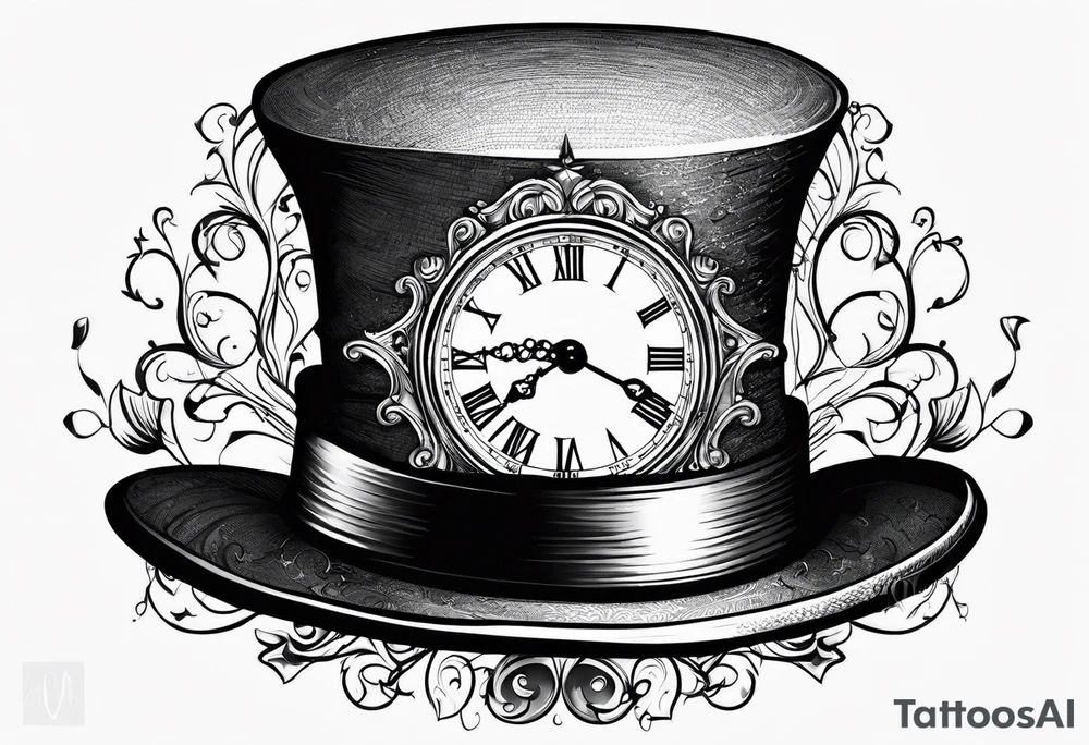 Mad hatter hat on pocket watch tattoo idea