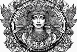 black kali, goddess pirate, alien, pachamama, valkrye, warrior, skull, lotus azul, wing, eagle, zenza resonance, stars, 5D tattoo idea