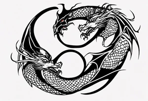 two dragons twirling to make a central yin yang tattoo idea