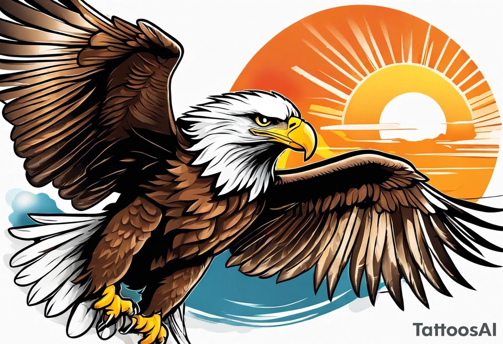 eagle gliding with sun in the back tattoo idea