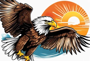 eagle gliding with sun in the back tattoo idea