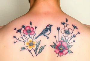 Colorful Irish wildflowers with a wren tattoo idea