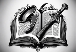 An opened bible with a battle Axe tattoo idea