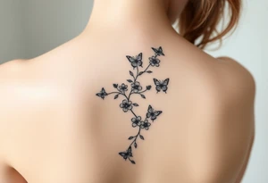 Flower vine all the way down back with butterflies tattoo idea