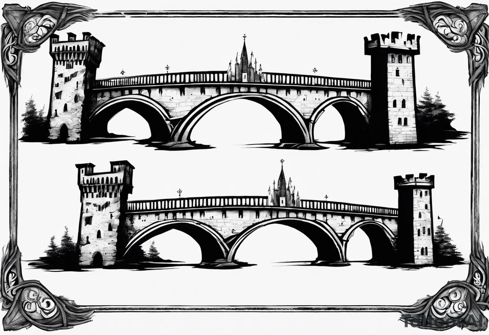 a short bridge linking the top floor of two medieval towers together tattoo idea
