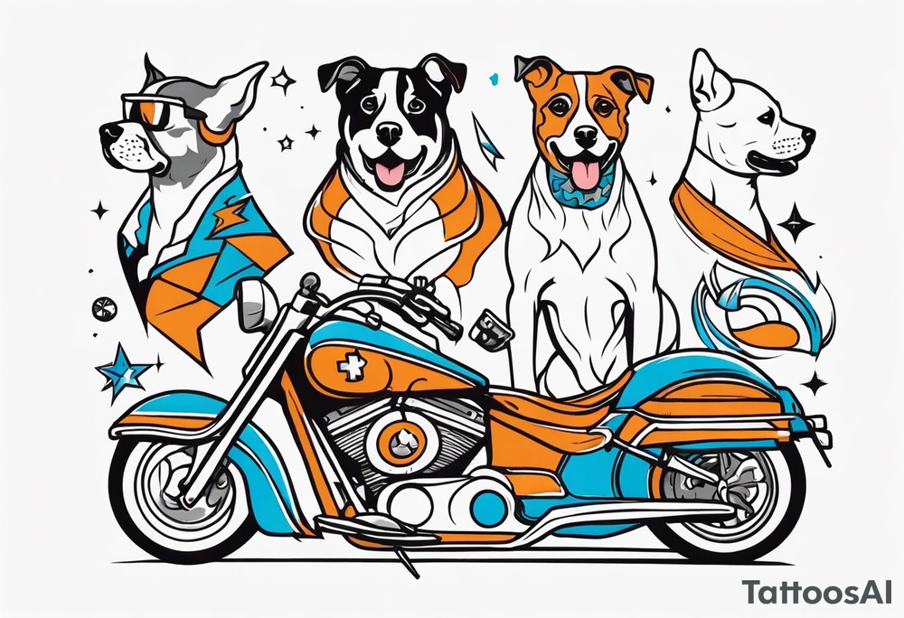 Simple colored tattoo with elements linked to bodybuilding dogs travel and freedom tattoo idea